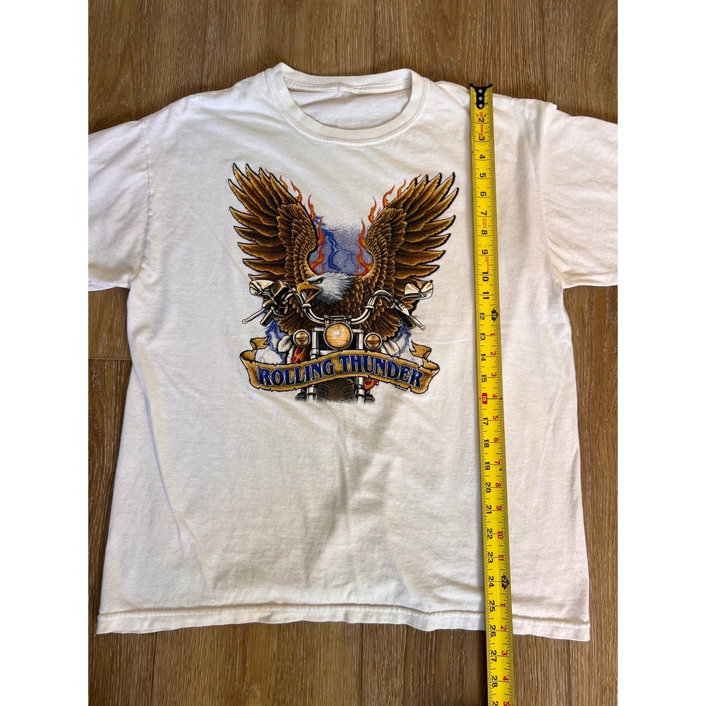 White Graphic T Shirt Eagle‎ Motorcycle Rolling Thunder Mens XL - Picture 5 of 5